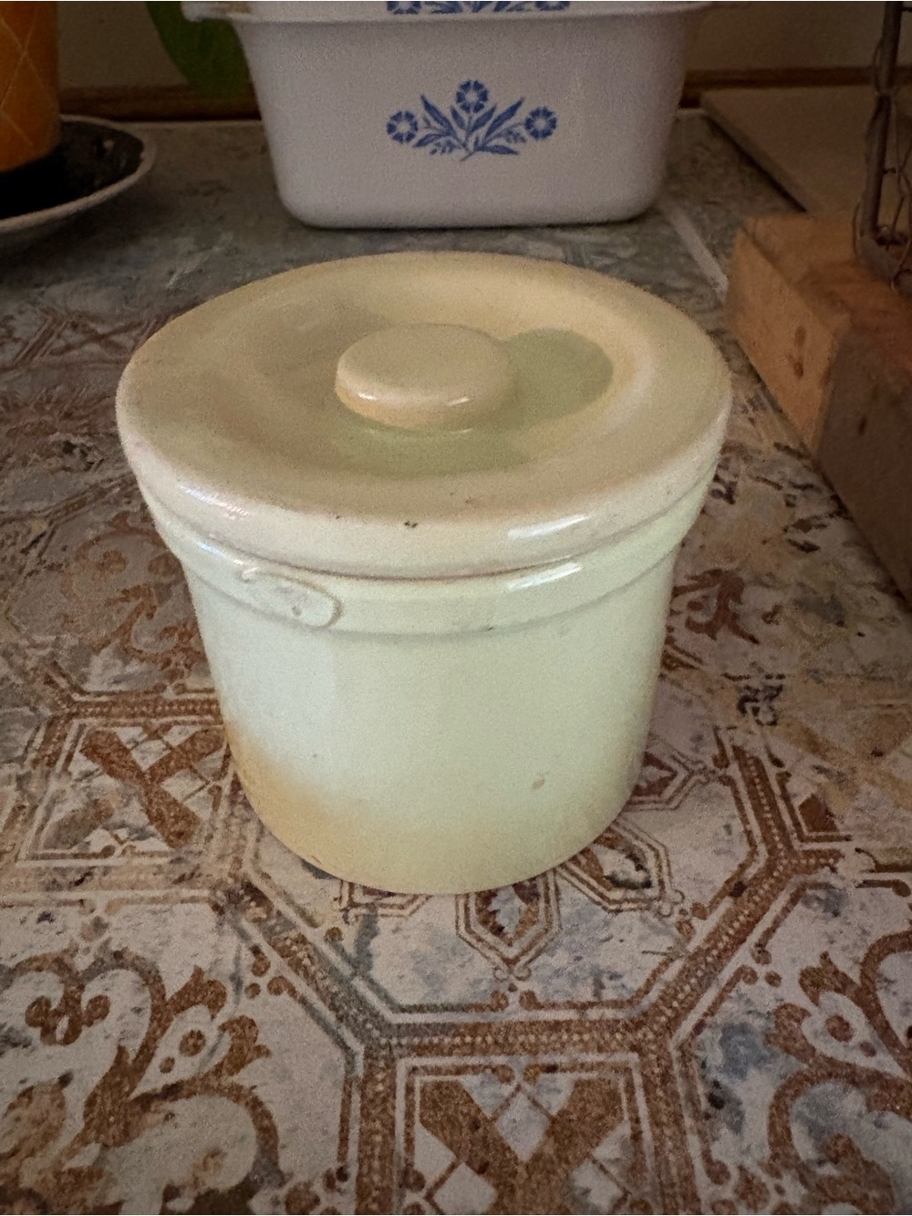 Cream Ceramic Kitchen Storage Crock with Lid